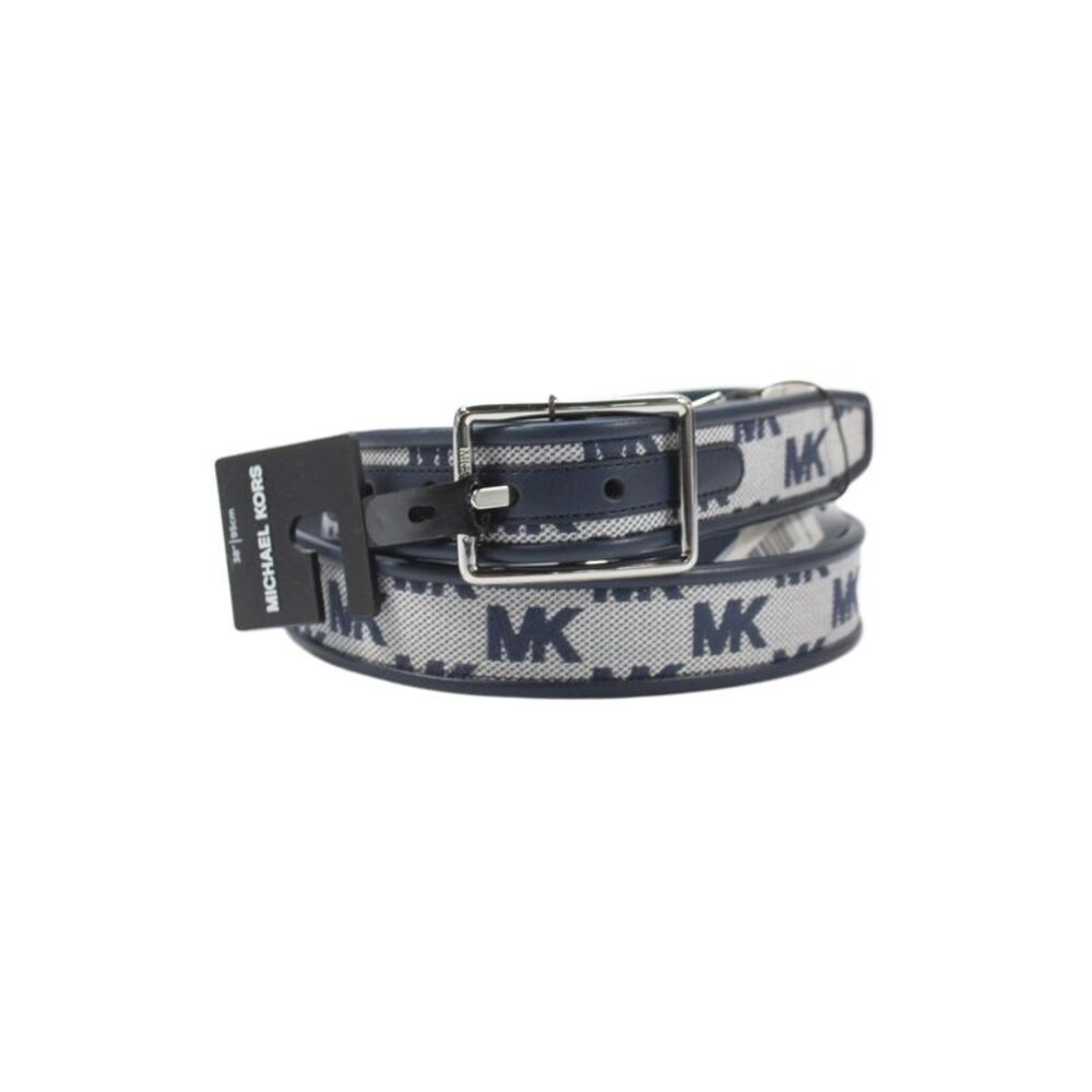 Michael Kors Womens Leather Colorblock Mongram Belt Blue White Size 38